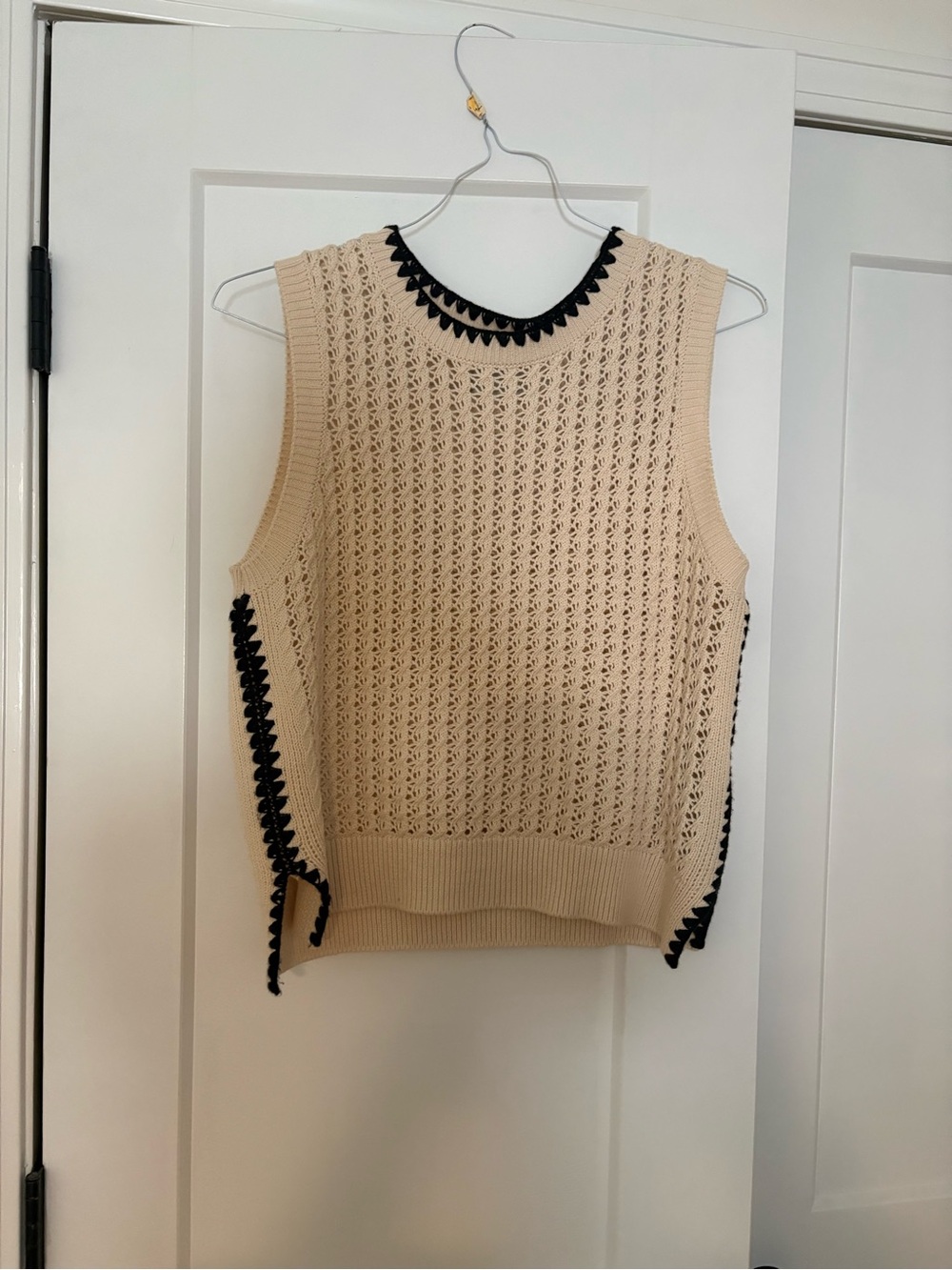 Varley Beige Knit Tank with Black Trim